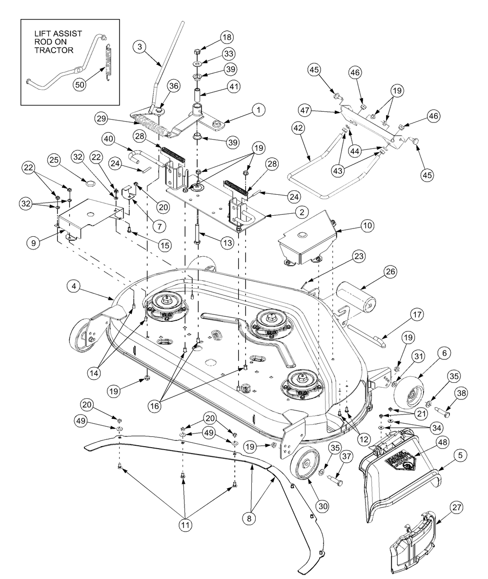 Deck Assembly 44 Inch Diagram and Parts List for GT2186-44 13A298L710-13A298L712 Cub Cadet Lawn Tractor